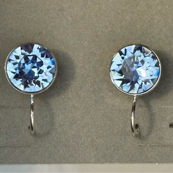 Authentic Swarovski MINI Bella Blue Crystal Bezel Rhodium Lever Back Earrings - Picture 10 of 16